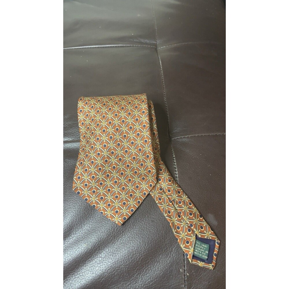 Vintage J.Crew Silk Geometric Floral Necktie Orange Blue Tie Green Label